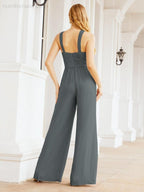 Numbersea Crisscross Neck Jumpsuit Formal Evening Dress Long Bridesmaid Dresses Bell-bottomed Pants 28033-numbersea