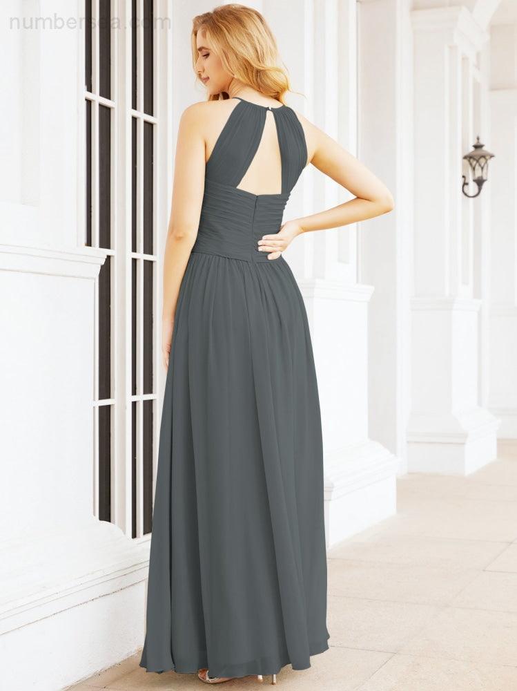 Numbersea Sleeveless Bridesmaid Dresses Long Prom Gown Zipper with Keyhole Back 28056-numbersea