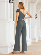 Numbersea Womens One Shoulder Chiffon Long Jumpsuit Formal Evening Dress Bridesmaid Dresses Pants