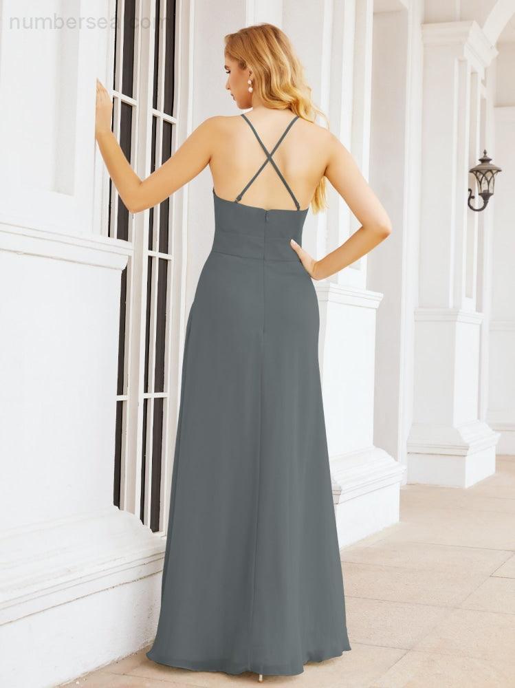 Numbersea Halter Bridesmaid Dresses with Pockets Sleeveless Formal Evening Party Prom Gowns 28055-numbersea