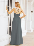 Numbersea Halter Bridesmaid Dresses with Pockets Sleeveless Formal Evening Party Prom Gowns 28055-numbersea
