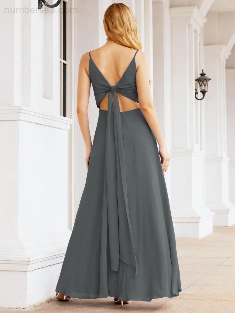 Numbersea Spaghetti Strap Bridesmaid Dresses V Neck Butterfly Back Fromal Evening Party Prom Gown 28036-numbersea
