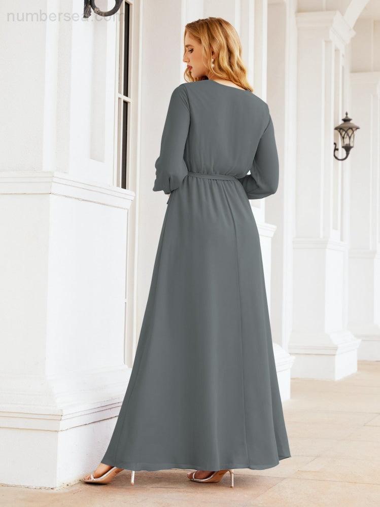 Numbersea Women's Chiffon Bridesmaid Dress A line Long Sleeves Formal Evening Prom Gown for Wedding Guest 28032-numbersea