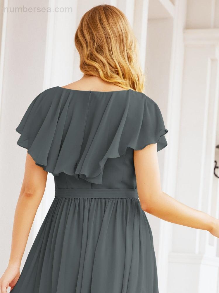 Bridesmaid Dresses with Flutter Sleeves Formal Evening Party Prom Gowns 28044-numbersea