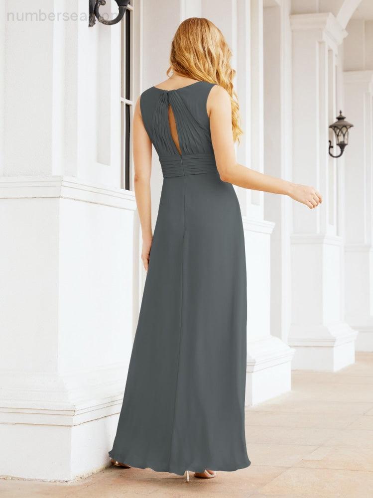 Formal Prom Gown Elegant V-Neck Sleeveless Bridesmaid Dresses for Wedding Party 28037-numbersea