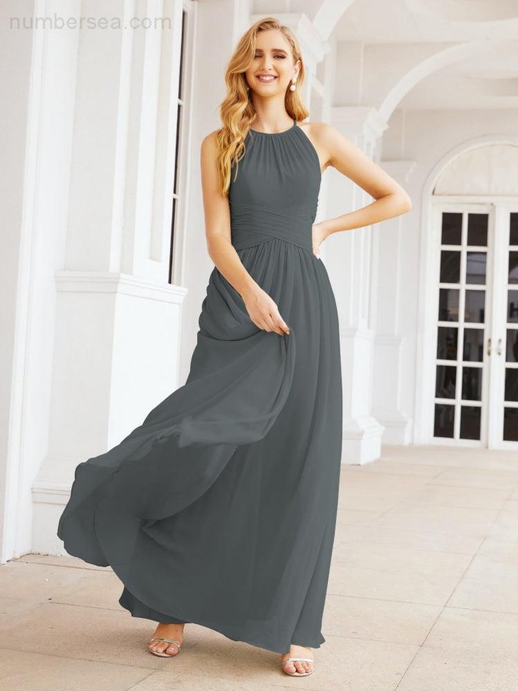 Numbersea Sleeveless Bridesmaid Dresses Long Prom Gown Zipper with Keyhole Back 28056-numbersea