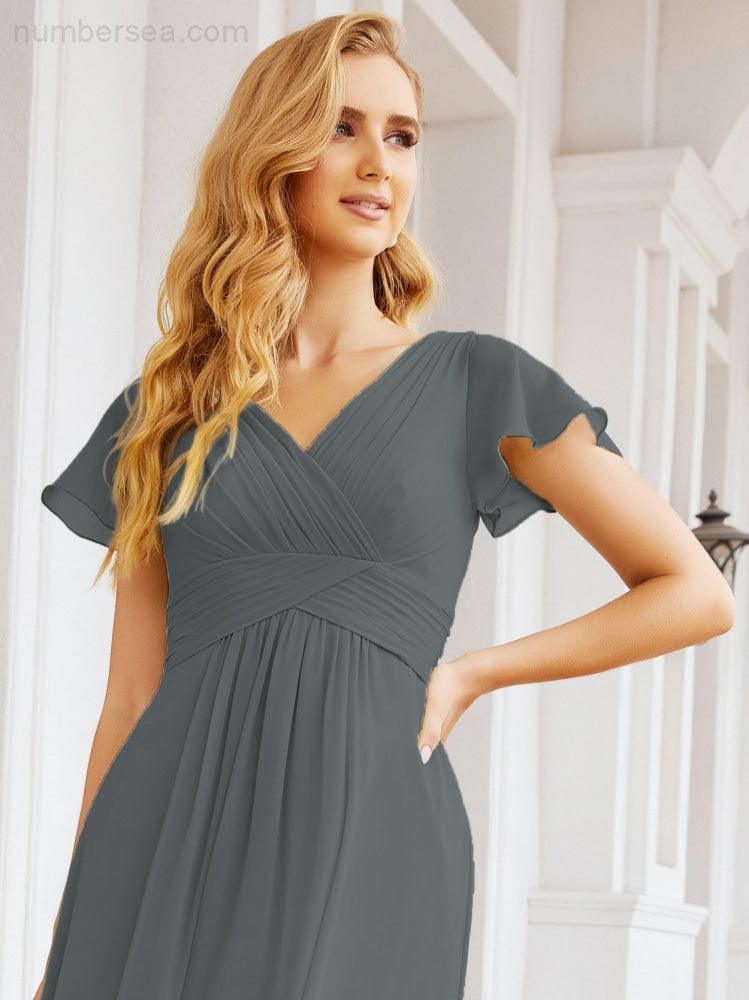 Numbersea Formal Prom Gowns for Mother of The Bride Cap Sleeves Bridesmaid Dress 28047-numbersea