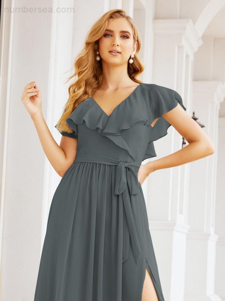 Bridesmaid Dresses with Flutter Sleeves Formal Evening Party Prom Gowns 28044-numbersea