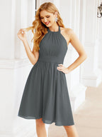 Numbersea Neckholder-Brautjungfernkleid aus Chiffon, kurz, ärmellos, formelles Partykleid, offener Rücken, 28023