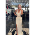 V-Neck Sequined Cut Outs Criss-Cross Straps Long Prom Dress