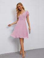 Numbersea Chiffon Bridesmaid Dress V Neck Short Cocktail Gowns For Juniors Homecoming Dresses 28077