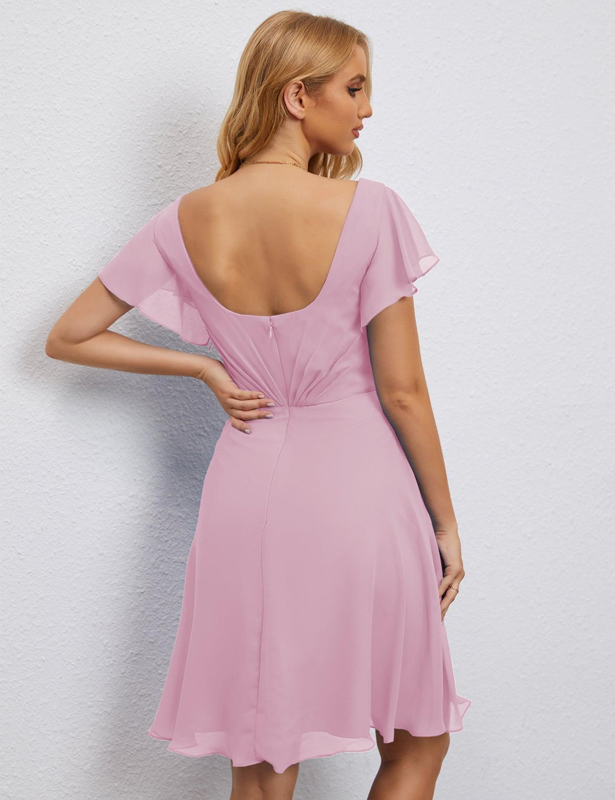 Numbersea Chiffon Bridesmaid Dress V Neck Short Cocktail Gowns For Juniors Homecoming Dresses 28077