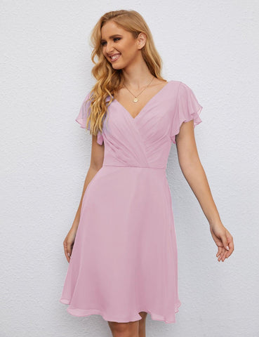 Numbersea Chiffon Bridesmaid Dress V Neck Short Cocktail Gowns For Juniors Homecoming Dresses 28077