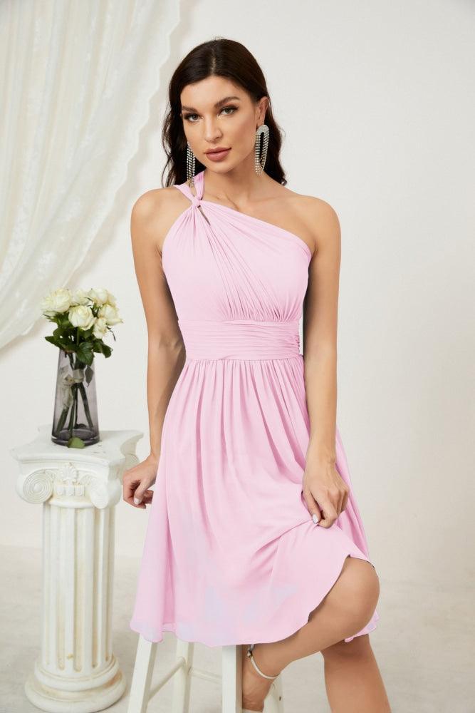 Numbersea Women Chiffon Short One Shoulder Bridesmaid Dress Formal Dresses For Party Homecoming 2804