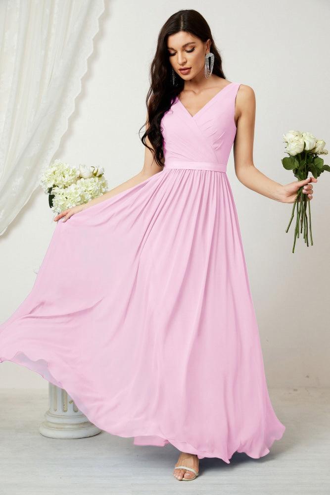 Women's Chiffon Long Bridesmaid Dresses A line Sleeveless Formal Prom Gown for Evening Party Homecoming Dresses 2808-numbersea