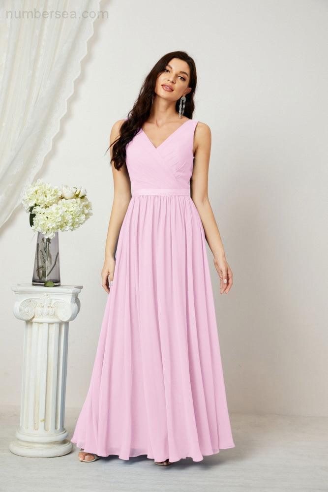 Women's Chiffon Long Bridesmaid Dresses A line Sleeveless Formal Prom Gown for Evening Party Homecoming Dresses 2808-numbersea