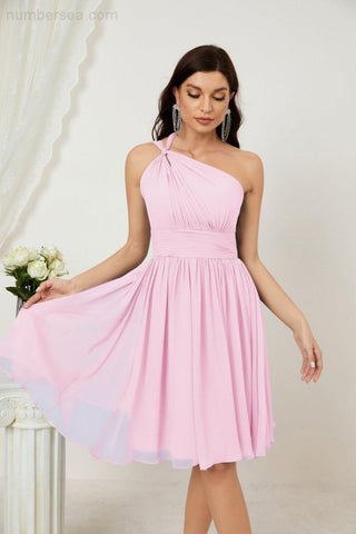 Numbersea Women Chiffon Short One Shoulder Bridesmaid Dress Formal Dresses For Party Homecoming 2804