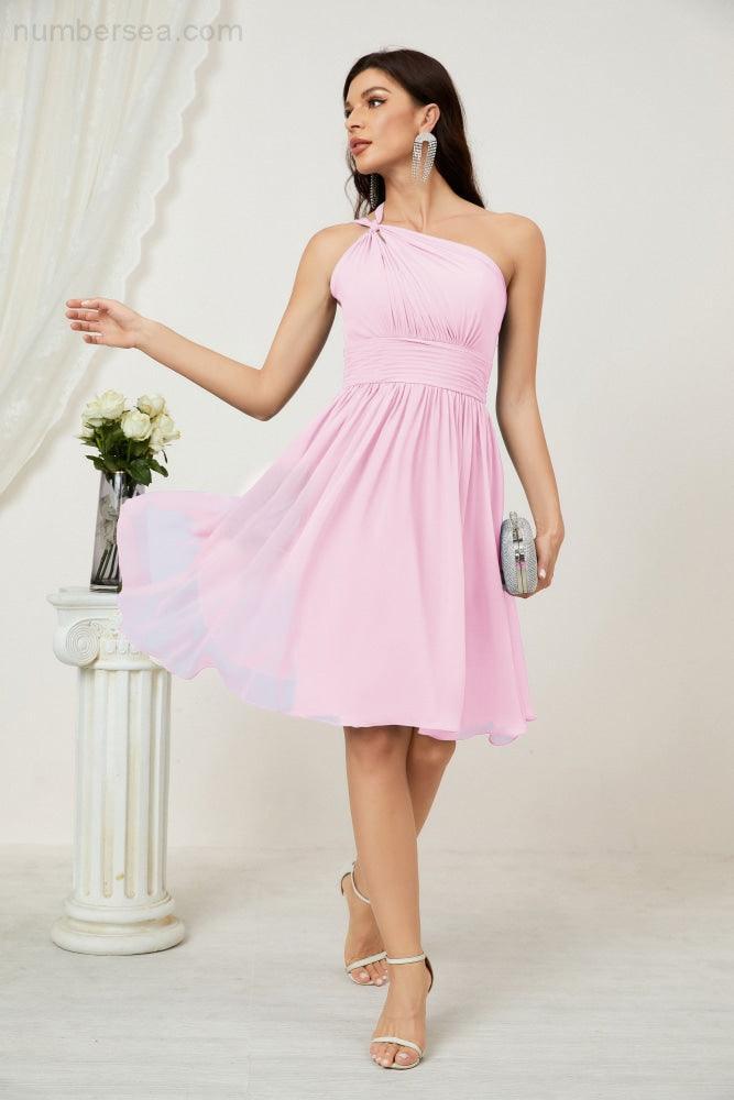 Numbersea Women Chiffon Short One Shoulder Bridesmaid Dress Formal Dresses For Party Homecoming 2804