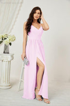 Numbersea Neck Bridesmaid Dresses Chiffon Long Spaghetti A-line Formal Prom Gown for Wedding Party Evening 2801-numbersea