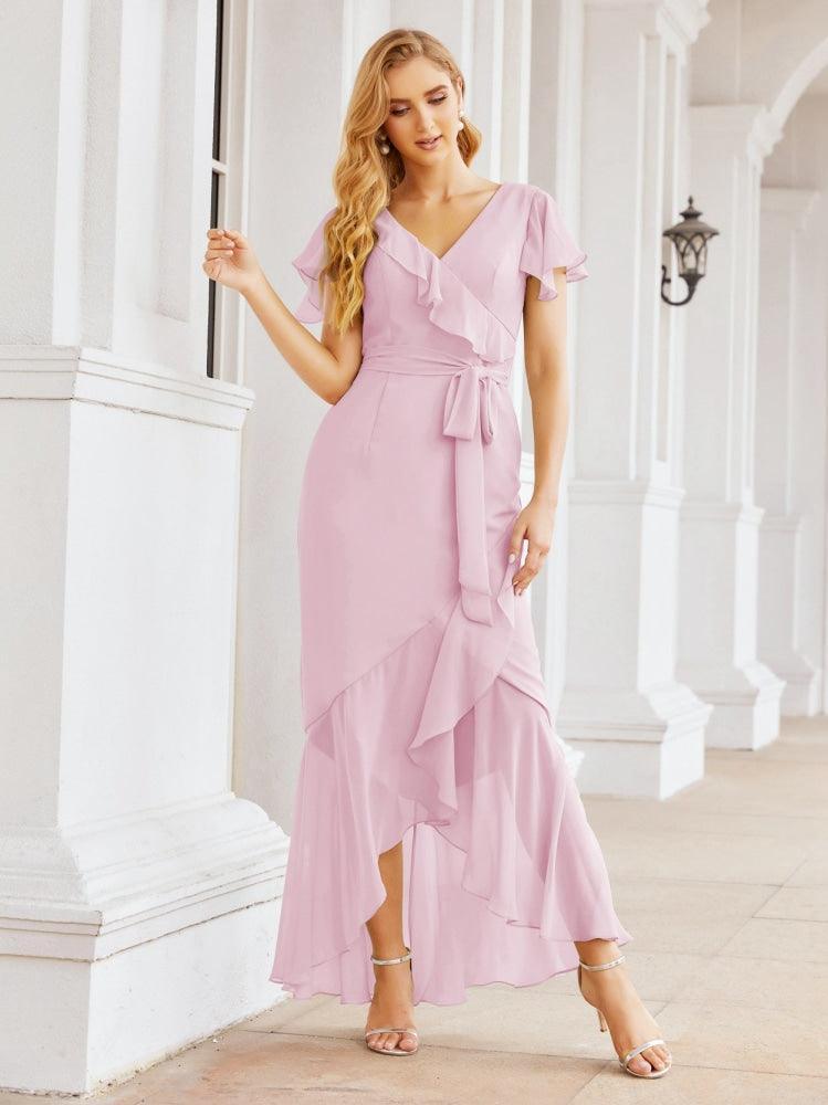 Numbersea Ruffled Bridesmaid Dresses Mermaid Formal Violin Evening Party Prom Gowns 28042-numbersea