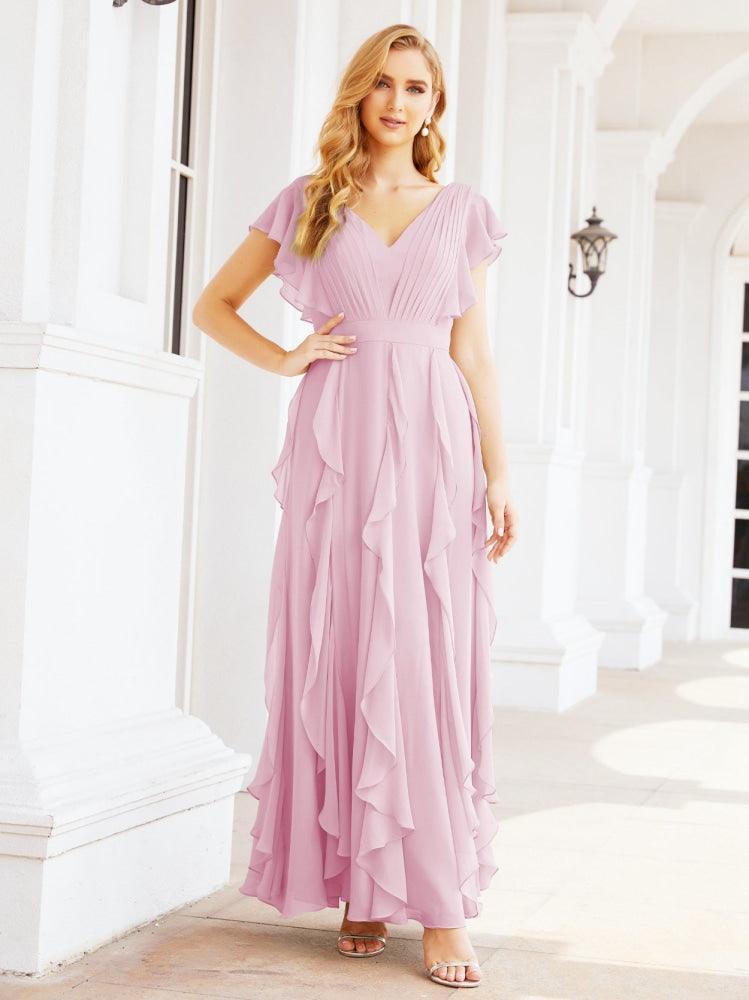 Ruffled Bridesmaid Dresses with Sleeves Long Formal Party Dress 28041-numbersea