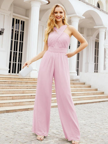 Numbersea Crisscross Neck Jumpsuit Formal Evening Dress Long Bridesmaid Dresses Bell-bottomed Pants 28033-numbersea