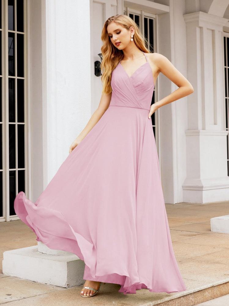 Numbersea Halter Chiffon Bridesmaid Dresses Wedding Appare Sleeveless Formal Prom Dress with Ruffled Back 28035-numbersea