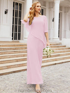 Numbersea Formal Party Gown Dress Long Chiffon Mother Of The Bride Dresses With Ruffle Cape 28026