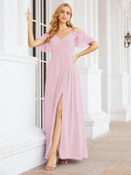 Numbersea Cold Shoulder Long Bridesmaid Dresses Side Slit Formal Prom Gowns Party Wedding 28070-numbersea