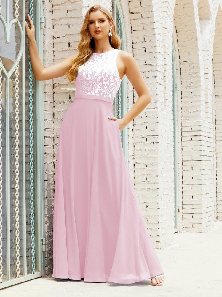 Lace Bridesmaid Dress Floor Length Evening Gowns with Pockets 28017-numbersea