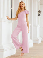Numbersea Womens One Shoulder Chiffon Long Jumpsuit Formal Evening Dress Bridesmaid Dresses Pants