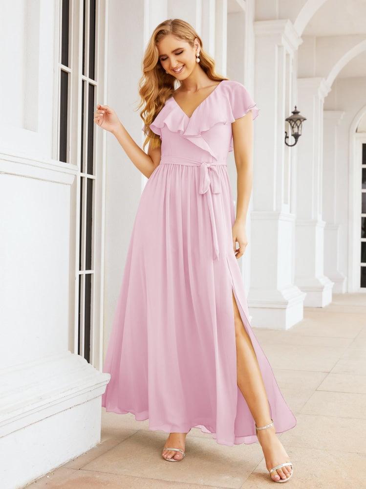 Bridesmaid Dresses with Flutter Sleeves Formal Evening Party Prom Gowns 28044-numbersea