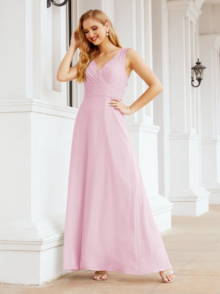 Women's Formal Prom Gown Elegant V-Neck Sleeveless Bridesmaid Dresses for Wedding Party 28037