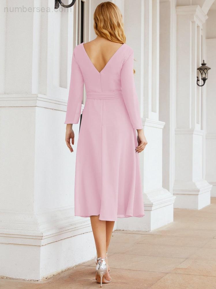 Bridesmaid Dress V-Back Waist Belt Mother of the Bride Wedding Guest 28031-numbersea