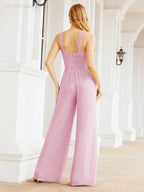 Numbersea Crisscross Neck Jumpsuit Formal Evening Dress Long Bridesmaid Dresses Bell-bottomed Pants 28033-numbersea