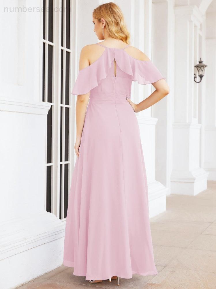 Numbersea Cold Shoulder Long Bridesmaid Dresses Side Slit Formal Prom Gowns Party Wedding 28070-numbersea