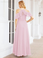 Numbersea Cold Shoulder Long Bridesmaid Dresses Side Slit Formal Prom Gowns Party Wedding 28070-numbersea