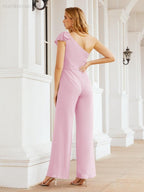 Numbersea Womens One Shoulder Chiffon Long Jumpsuit Formal Evening Dress Bridesmaid Dresses Pants