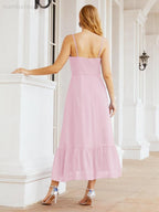 Numbersea Women Strap Chiffon Bridesmaid Dress Ankle Length Sleeveless Blackless Ruffle A Line