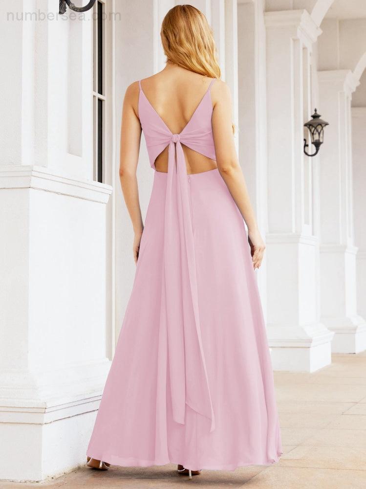 Numbersea Spaghetti Strap Bridesmaid Dresses V Neck Butterfly Back Fromal Evening Party Prom Gown 28036-numbersea