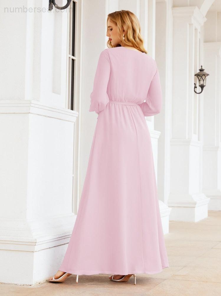 Numbersea Women's Chiffon Bridesmaid Dress A line Long Sleeves Formal Evening Prom Gown for Wedding Guest 28032-numbersea