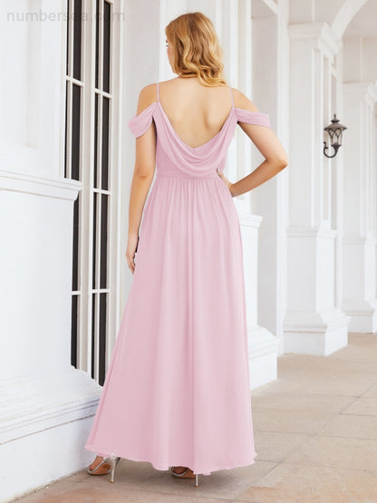 Numbersea Off The Shoulder Chiffon Bridesmaid Dress Long Formal Graduation Gown with Cowl Back 28069-numbersea