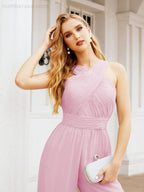 Numbersea Crisscross Neck Jumpsuit Formal Evening Dress Long Bridesmaid Dresses Bell-bottomed Pants 28033-numbersea
