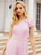 Numbersea Womens One Shoulder Chiffon Long Jumpsuit Formal Evening Dress Bridesmaid Dresses Pants