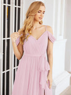 Numbersea Off The Shoulder Chiffon Bridesmaid Dress Long Formal Graduation Gown with Cowl Back 28069-numbersea