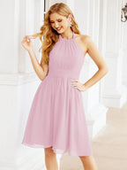 Numbersea Neckholder-Brautjungfernkleid aus Chiffon, kurz, ärmellos, formelles Partykleid, offener Rücken, 28023