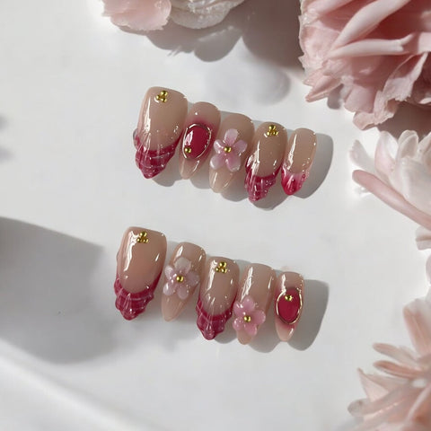 Fleur Fuchsia Handmade gel false nails press on nails