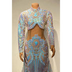 Vestido de fiesta de sirena con apliques de lentejuelas y cuello alto único para chica negra 