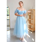 Wunderschönes und bezauberndes schulterfreies A-Linien-Party-Ballkleid aus Tüll