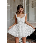 Vestido de novia bohemio corto con escote corazón y tirantes finos, de encaje, estilo sexy, 2025